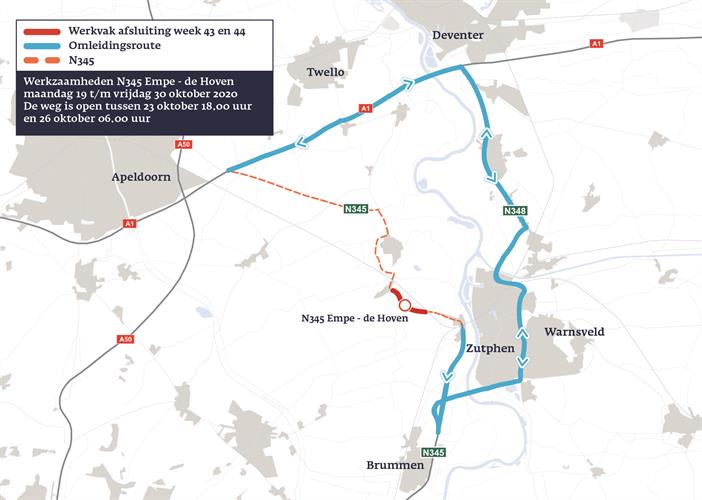 Omleiding: werkzaamheden tussen Zutphen en Voorst