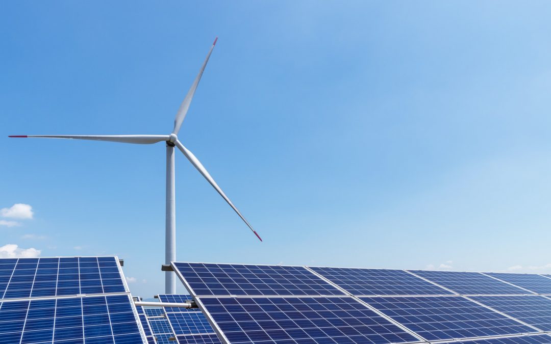 wind turbine and solar panels for clean energy