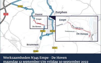 N345 – Weg naar Voorst 2,5 week dicht tussen De Hoven en Empe